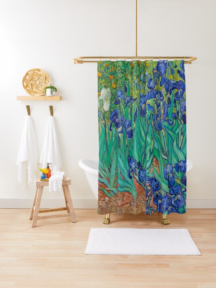 Van Gogh Blue Flowers Art Nouveau Shower Curtain with Waterproof Quality - Image 2