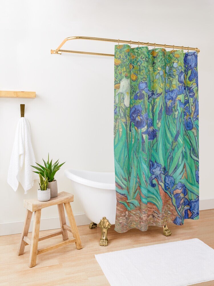 Van Gogh Blue Flowers Art Nouveau Shower Curtain with Waterproof Quality - Image 3