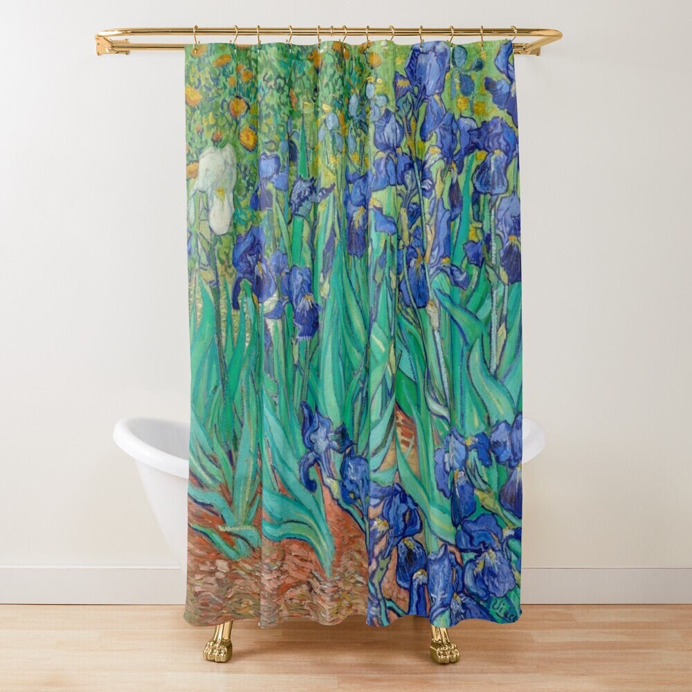 Van Gogh Blue Flowers Art Nouveau Shower Curtain with Waterproof Quality - Image 4