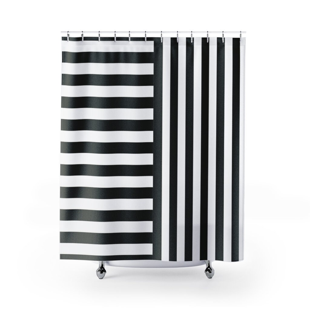 Vertical Horizontal Masculine Striped Shower Curtain | New Home Housewarming Gift | Bathroom Decor + Quotes
