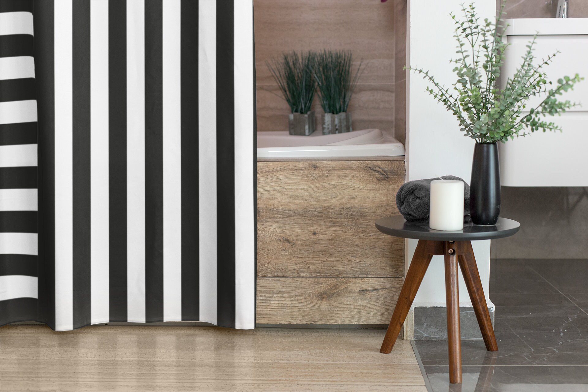 Vertical Horizontal Masculine Striped Shower Curtain | New Home Housewarming Gift | Bathroom Decor + Quotes - Image 3