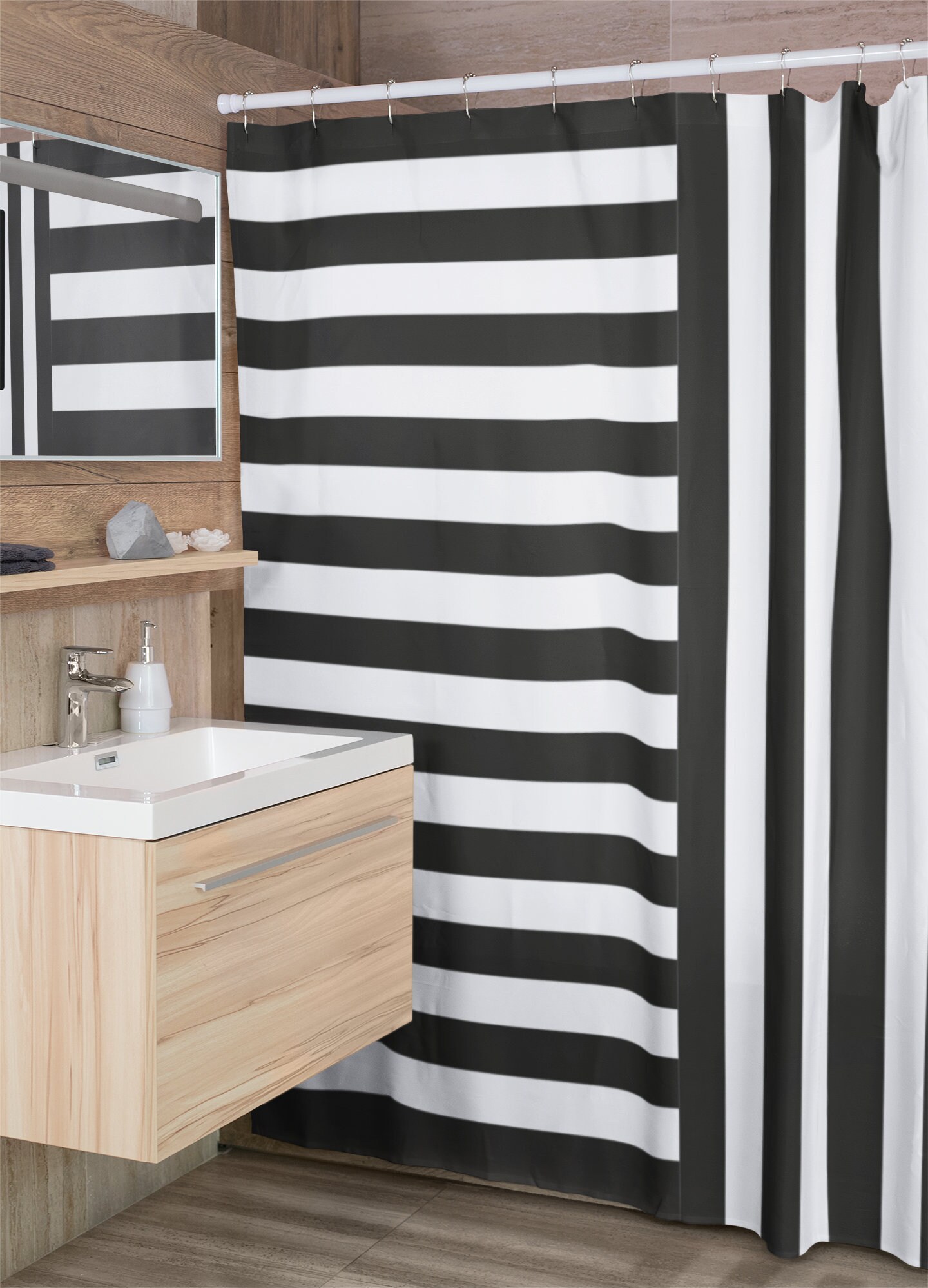 Vertical Horizontal Masculine Striped Shower Curtain | New Home Housewarming Gift | Bathroom Decor + Quotes - Image 4