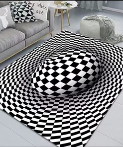 Vertigo Optical Illusion Rug - 3D Abstract Geometric Print Area Carpet for Modern Homes