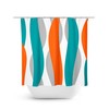 Vibrant Orange Abstract Ribbon Shower Curtain with Teal Touch and Abstract Waves, Perfect for Modern