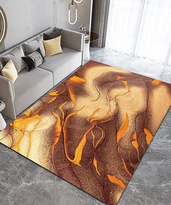 Vibrant Orange Brown Marble Texture Area Rug for Unique Living Room/Bedroom Decor in 70s Style