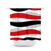 Vibrant Red Abstract Ribbon Shower Curtain with Black Waves, Perfect for Modern and Stylish Bathroom