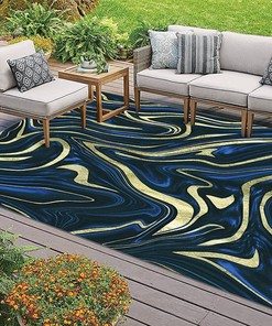 Vibrant Sapphire Blue Black Gold Marble Decor Art Rugs for Unique Indoor and Outdoor Style