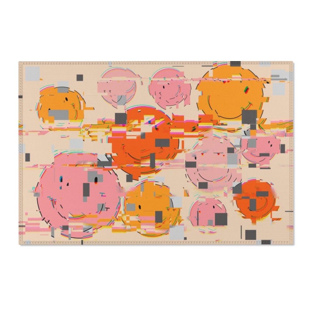 Vibrant Smiley Face Vortex Rug for Home Decor: Living Room, Bedroom with Retro 70s Look