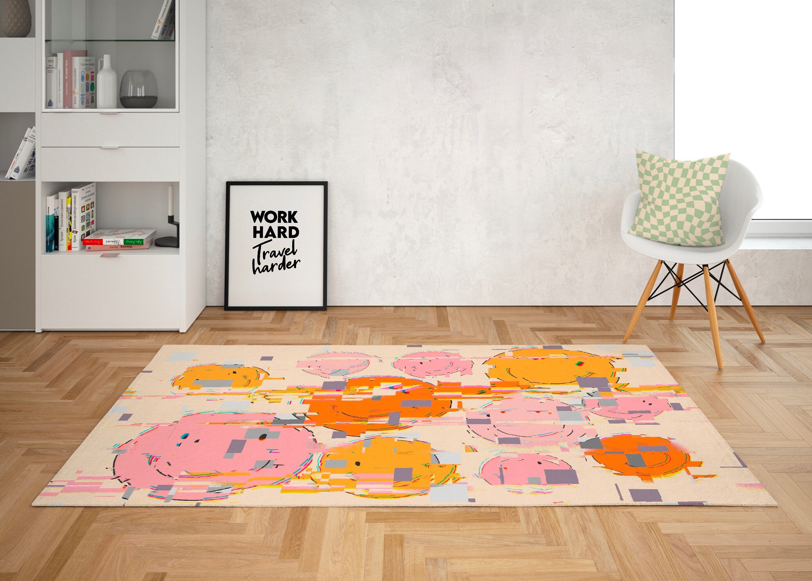 Vibrant Smiley Face Vortex Rug for Home Decor: Living Room, Bedroom with Retro 70s Look - Image 2
