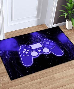 Vibrant Video Game Controller T-Shirt, Hoodie, and Crewneck Sweatshirt Area Rugs for Game Room Decor, Purple Jellyfish Printed Floor Mats