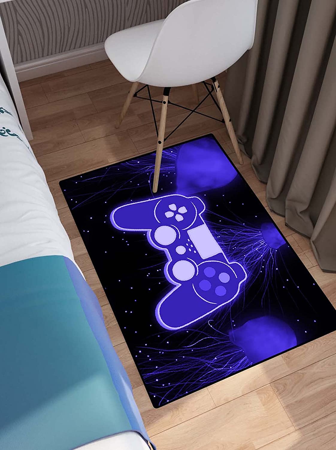 Vibrant Video Game Controller T-Shirt, Hoodie, and Crewneck Sweatshirt Area Rugs for Game Room Decor, Purple Jellyfish Printed Floor Mats - Image 2