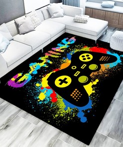 Video Game Controller Gamepad Soft Area Rug - 3D Printed Pattern for Living or Bedroom Non-Slip Carpet Home Decor for Gamer Room