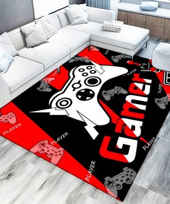 Video Game Controller Pattern Modern Area Rug - Non-Slip Carpet for Living or Bedroom Fun Home Decor for Gamers