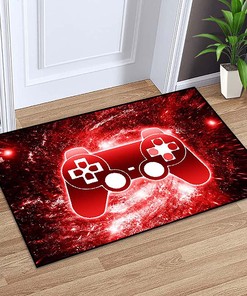 Video Game Rug - Large Red Gamepad Area Rugs for Boys Bedroom/Living Room