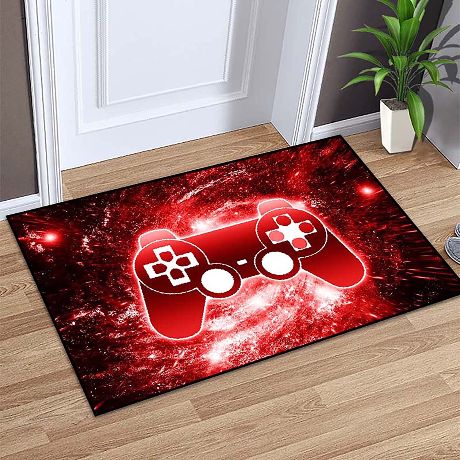 Video Game Rug - Large Red Gamepad Area Rugs for Boys Bedroom/Living Room