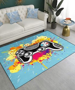 Video Game White and Gold Gamepad Rugs for Gamer Room - Bedroom or Living Room Floor Pads