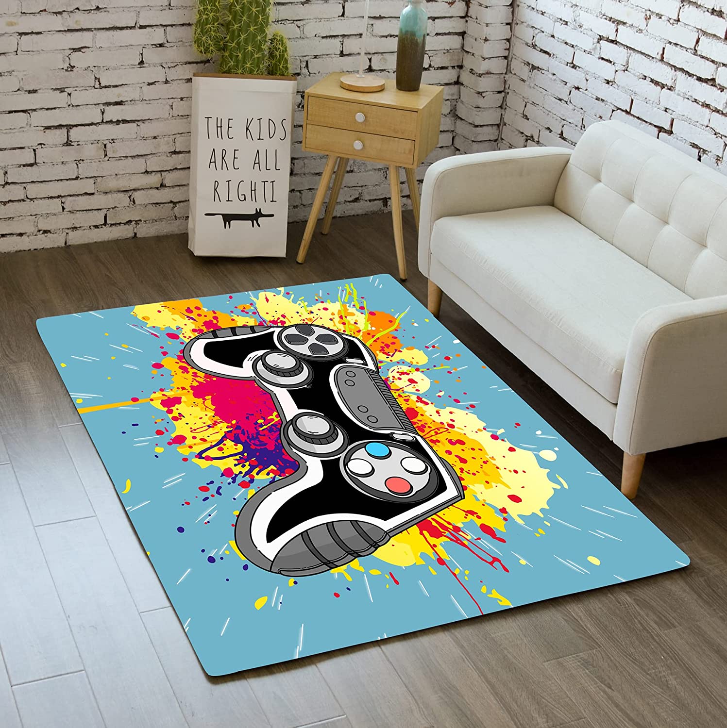 Video Game White and Gold Gamepad Rugs for Gamer Room - Bedroom or Living Room Floor Pads - Image 2