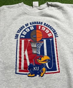 Vintage 100 Years Of Kansas University Basketball Crewneck Hoodie, T-Shirt & Sweatshirt Full Size Gifts For Fans