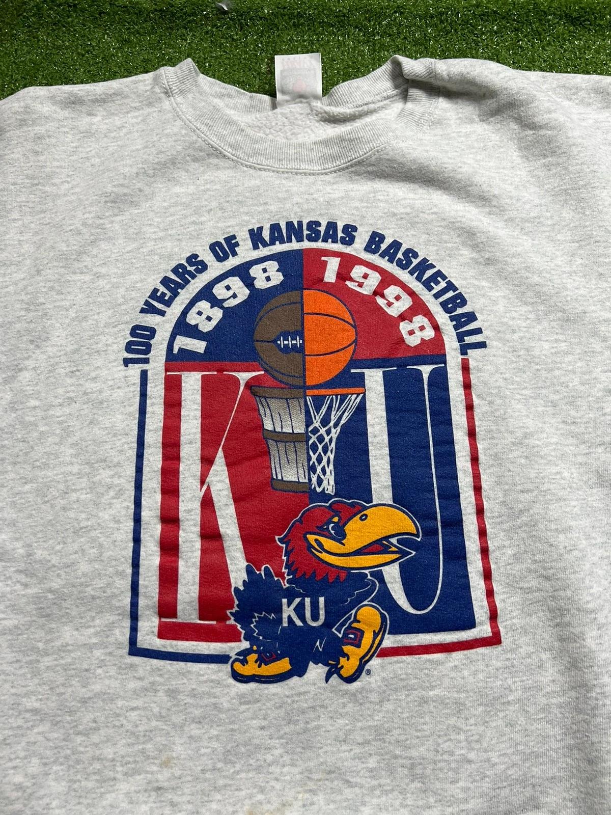 Vintage 100 Years Of Kansas University Basketball Crewneck Hoodie, T-Shirt & Sweatshirt Full Size Gifts For Fans
