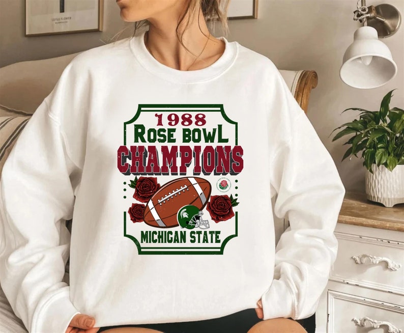 Vintage 1988 Rose Bowl Champions Michigan State Spartans Crewneck Sweatshirt Hoodie, Retro Msu Apparel