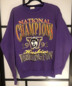Vintage 1991 Washington Huskies Football Sweatshirt National Champs Sweater, Ncaa Washington Shirts