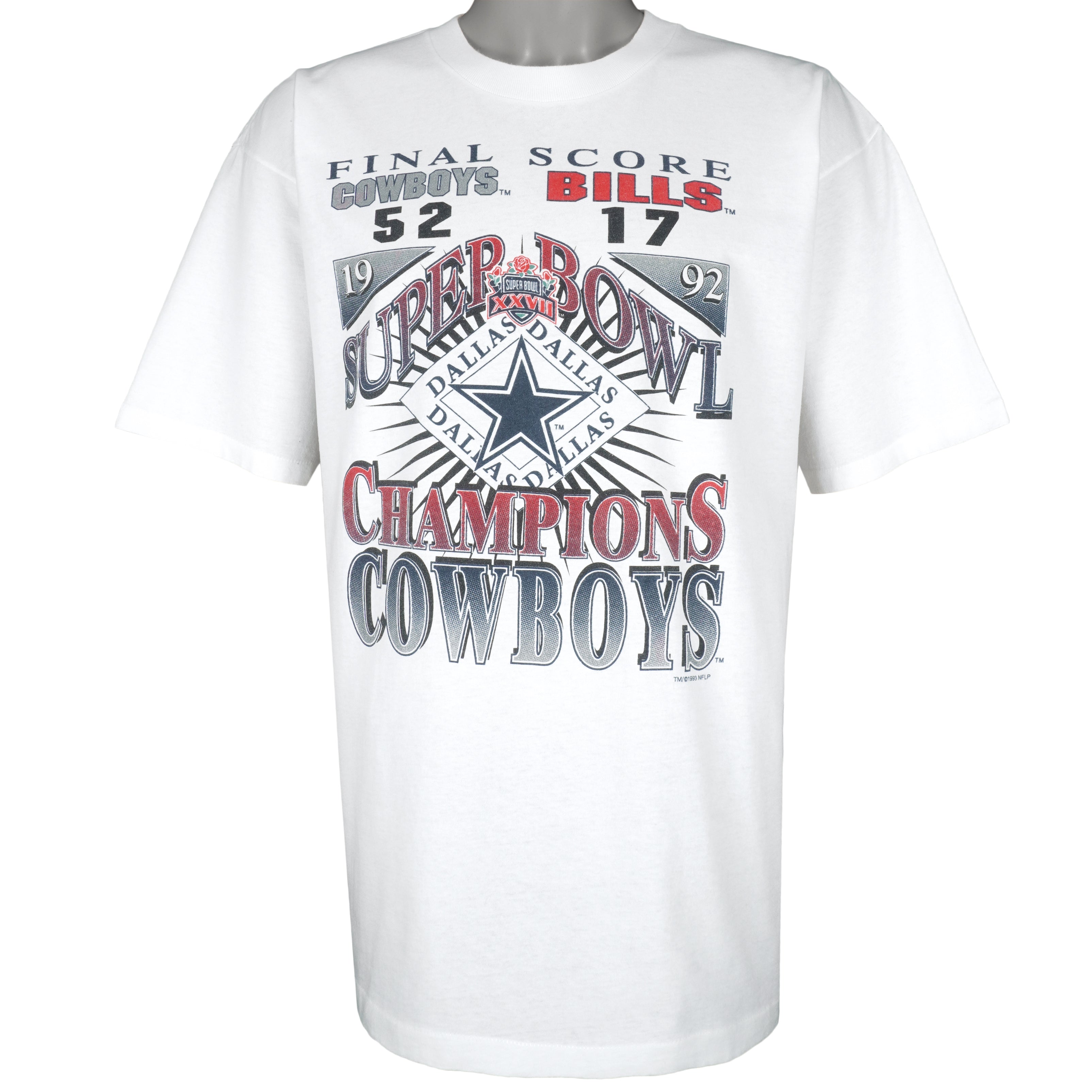 Vintage 1993 Nfl Cowboys Vs Bills Super Bowl Xxvii Champions T-Shirt And Hoodie Sweatshirt Full Size Gifts For Fans