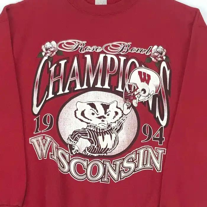 Vintage 1994 Wisconsin Badgers Rose Bowl Champions Red Sweatshirt - NCAA Gifts For Fans - Image 2