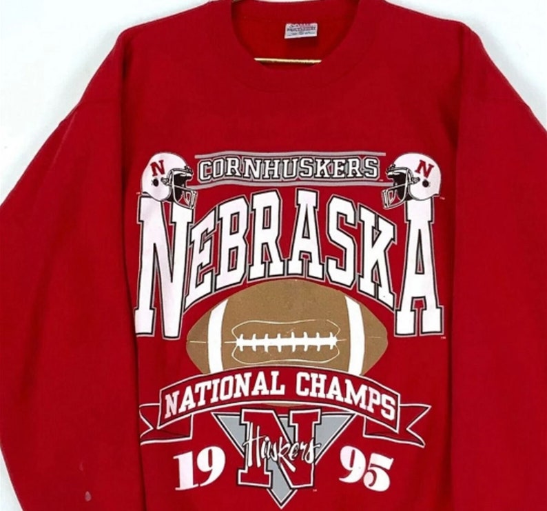 Vintage 1995 University Of Nebraska Huskers National Champs Sweatshirt - Image 2