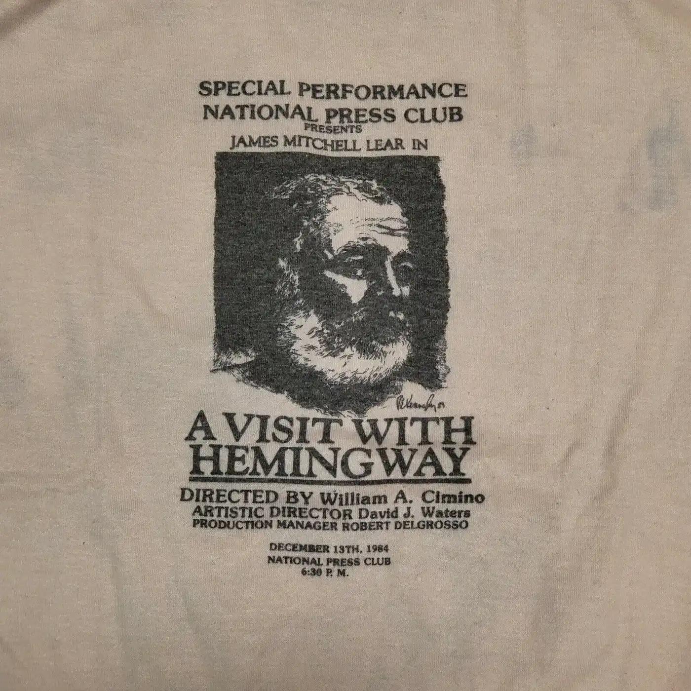 Vintage 80S A Visit With Hemingway National Press Club Single Stitch T-Shirt Sweatshirt Pullover Hoodie Reprinted - Image 2