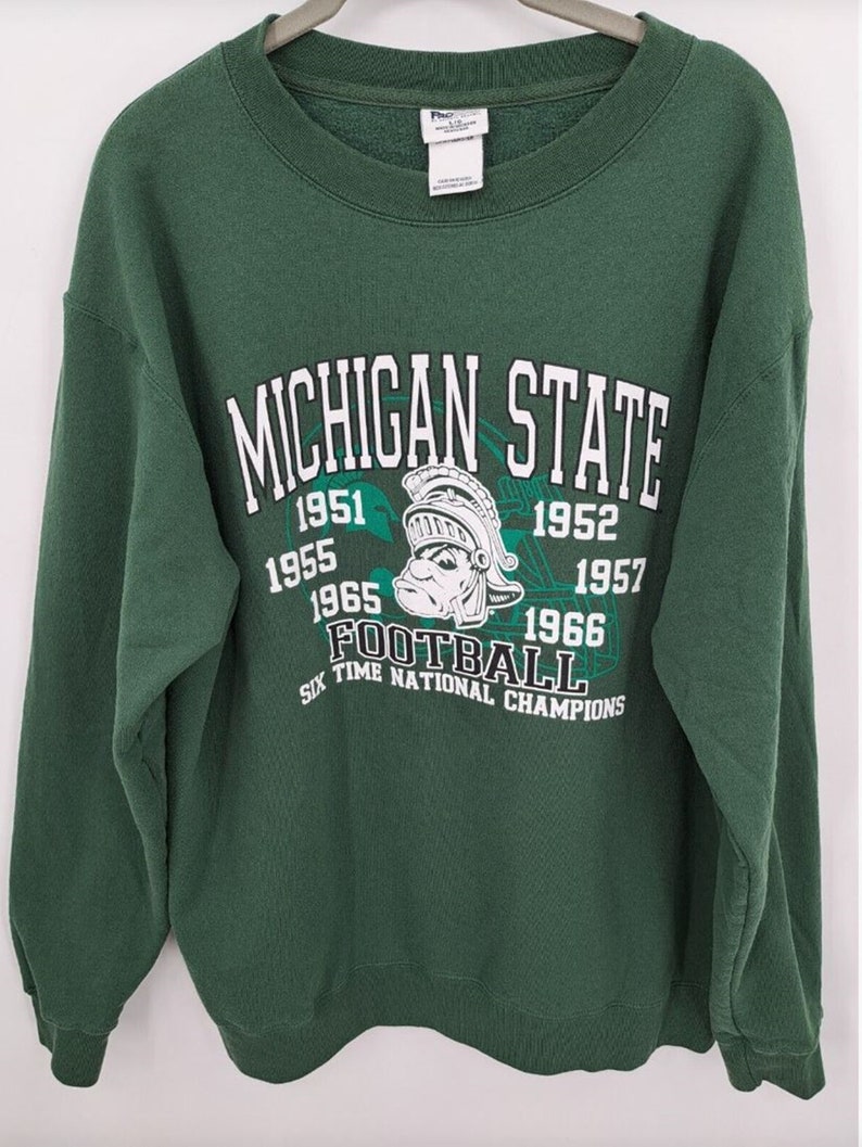 Vintage 90'S Michigan State Spartans Sweatshirt, Football Six National Champions Shirt For Michigan State Fans