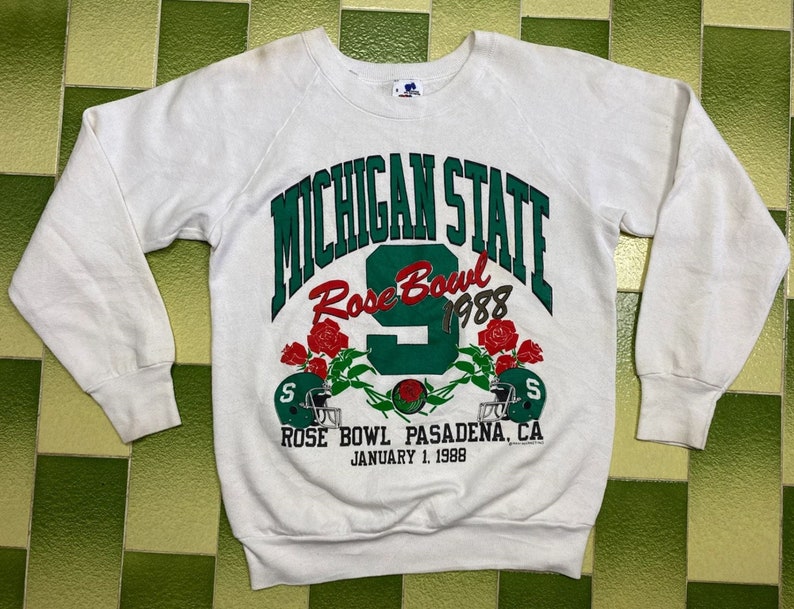 Vintage 90'S Michigan State Spartans Sweatshirt With 1988 Rose Bowl Design, Football Shirt For Michigan State Fans
