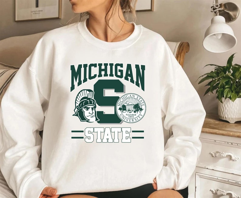 Vintage 90S Michigan State University Spartans Sweatshirt Hoodie Shirt, Retro Msu Apparel Gift