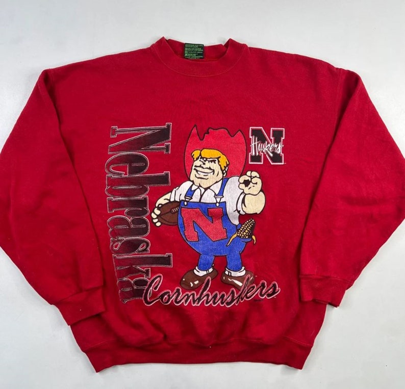 Vintage 90S Nebraska Cornhuskers Football Sweatshirt, University Of Nebraska State Sweatshirt