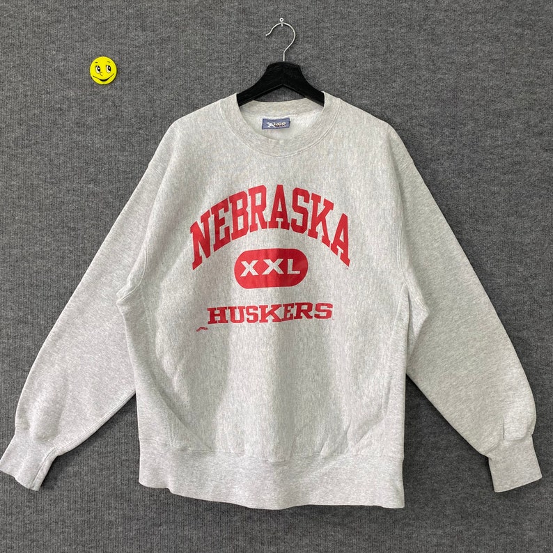 Vintage 90S Nebraska Cornhuskers Sweatshirt Nebraska Crewneck University Nebraska Sweater Print Logo Red