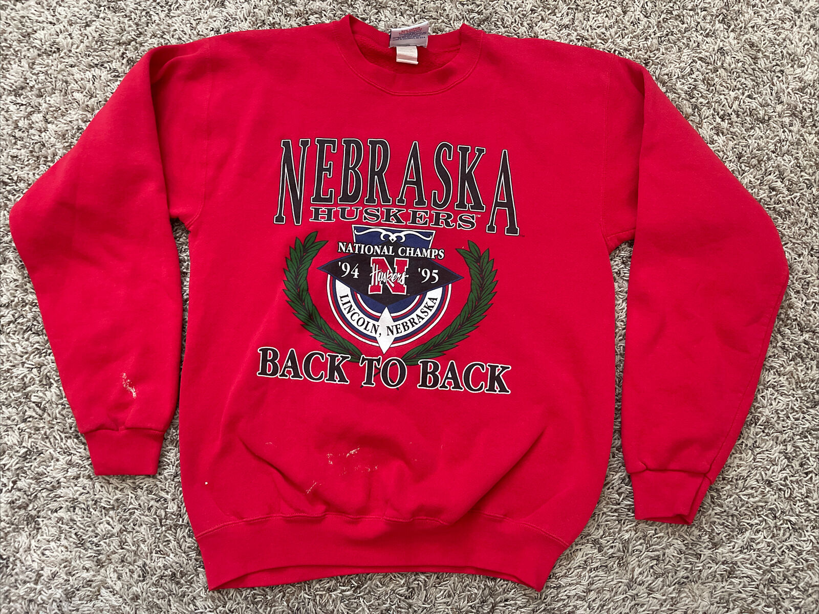 Vintage 90S Nebraska Huskers Back To Back Champs Medium Usa Sweatshirt Hoodie All Size