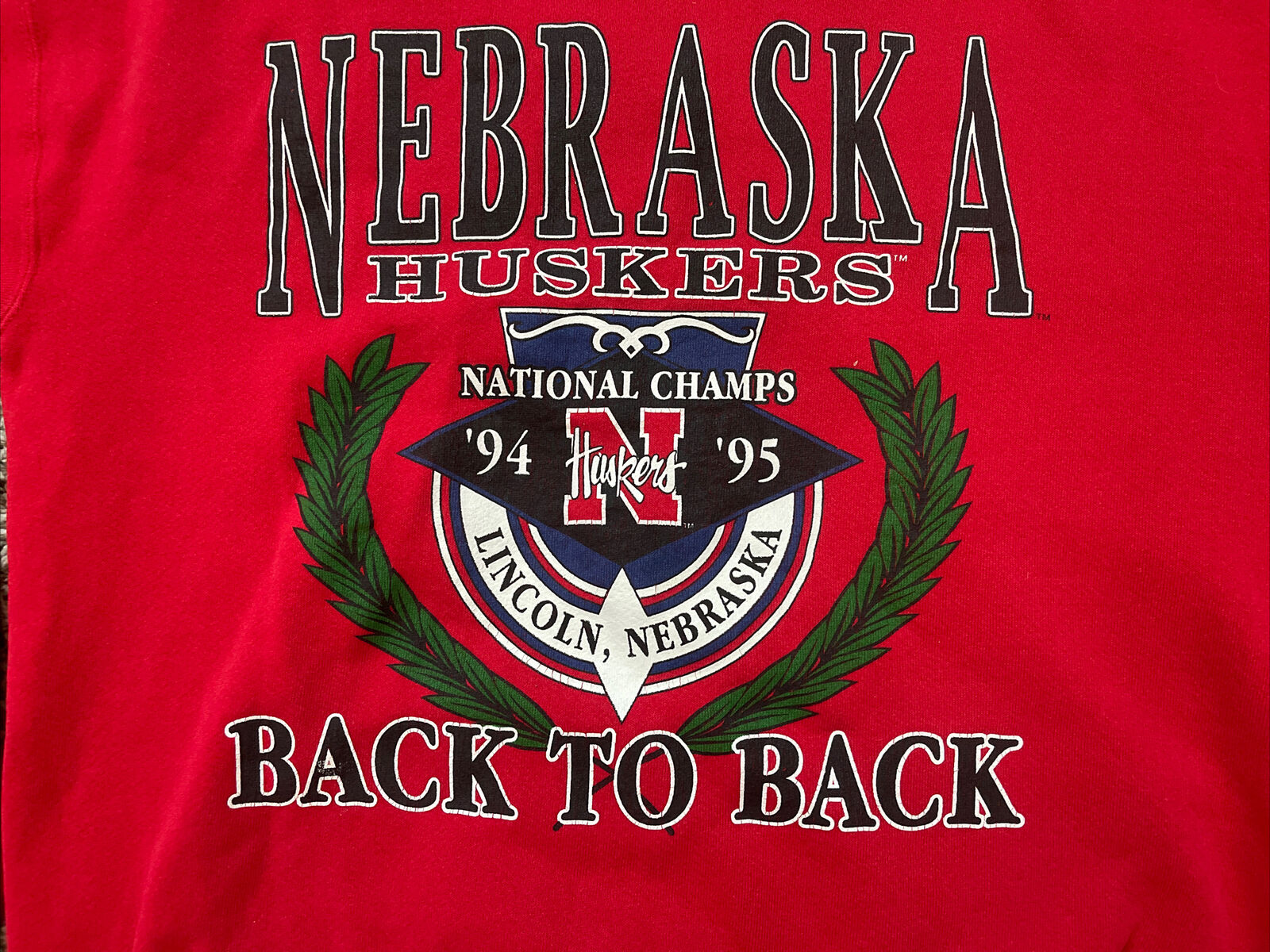 Vintage 90S Nebraska Huskers Back To Back Champs Medium Usa Sweatshirt Hoodie All Size - Image 2