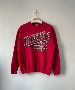 Vintage 90S Nebraska Huskers Crewneck Red Sweatshirt Sportswear Ncaa Fans