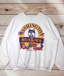 Vintage 90’S Washington Huskies Crewneck Sweatshirt Printed Spell Out Big Logo Rose Bowl Washington Huskies Sweater