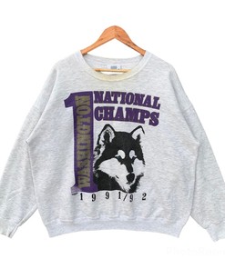 Vintage 90S Washington Huskies Sweatshirt Crewneck Washington Huskies Sweater Nfl Team Champs Graphic