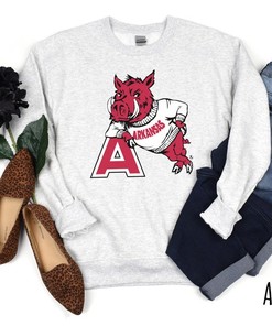 Vintage Arkansas Razorback Sweatshirt, Football Sweater, Crewneck, Woo Pig Shirt