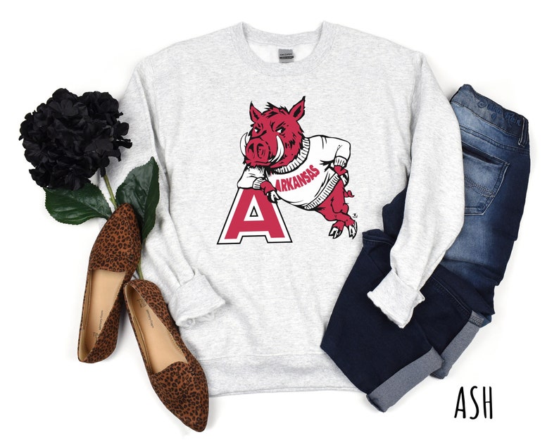 Vintage Arkansas Razorback Sweatshirt, Football Sweater, Crewneck, Woo Pig Shirt