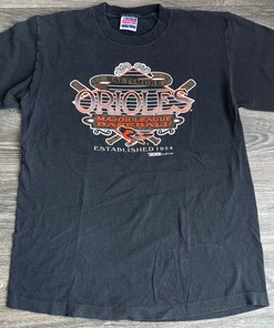 Vintage Baltimore Orioles Trench Tee - 1993 Mlb Baseball Black Shirt - Large - Usa Made