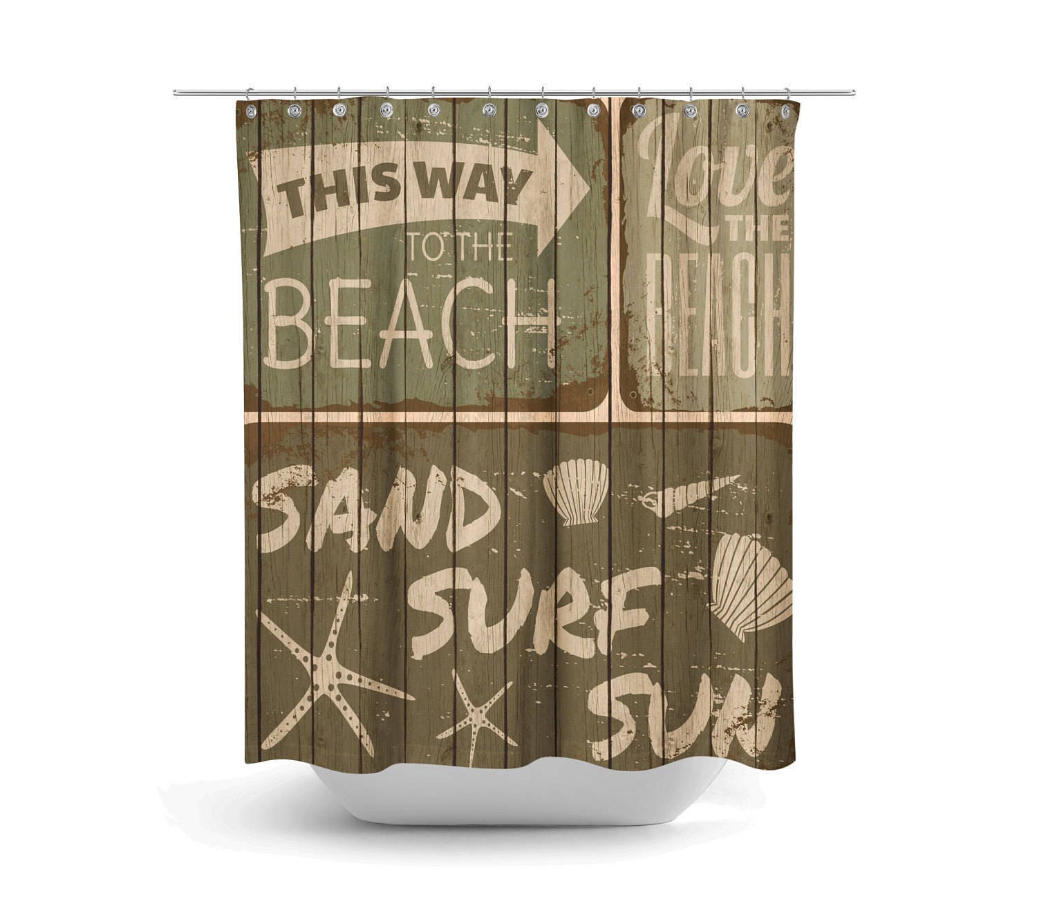 Vintage Beach Sign Shower Curtain Set with Coastal Bath Decor - Image 2