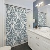 Vintage Blue Damask Print Shower Curtain with Abstract Baroque Design and Personalized Touch