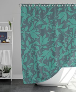 Vintage Blue Floral Shower Curtain | Contemporary Botanical Teal Flowers | Waterproof Fabric Shower Curtains