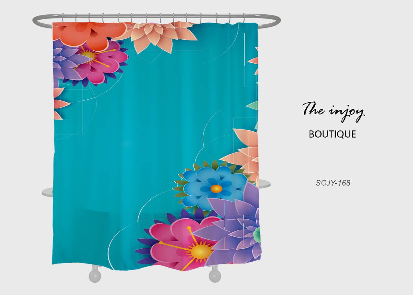 Vintage Blue Flower Shower Curtain, Washable Bathroom Decor with Hooks, Customizable Shower Curtain