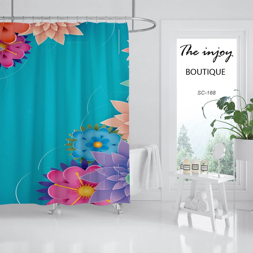 Vintage Blue Flower Shower Curtain, Washable Bathroom Decor with Hooks, Customizable Shower Curtain - Image 2
