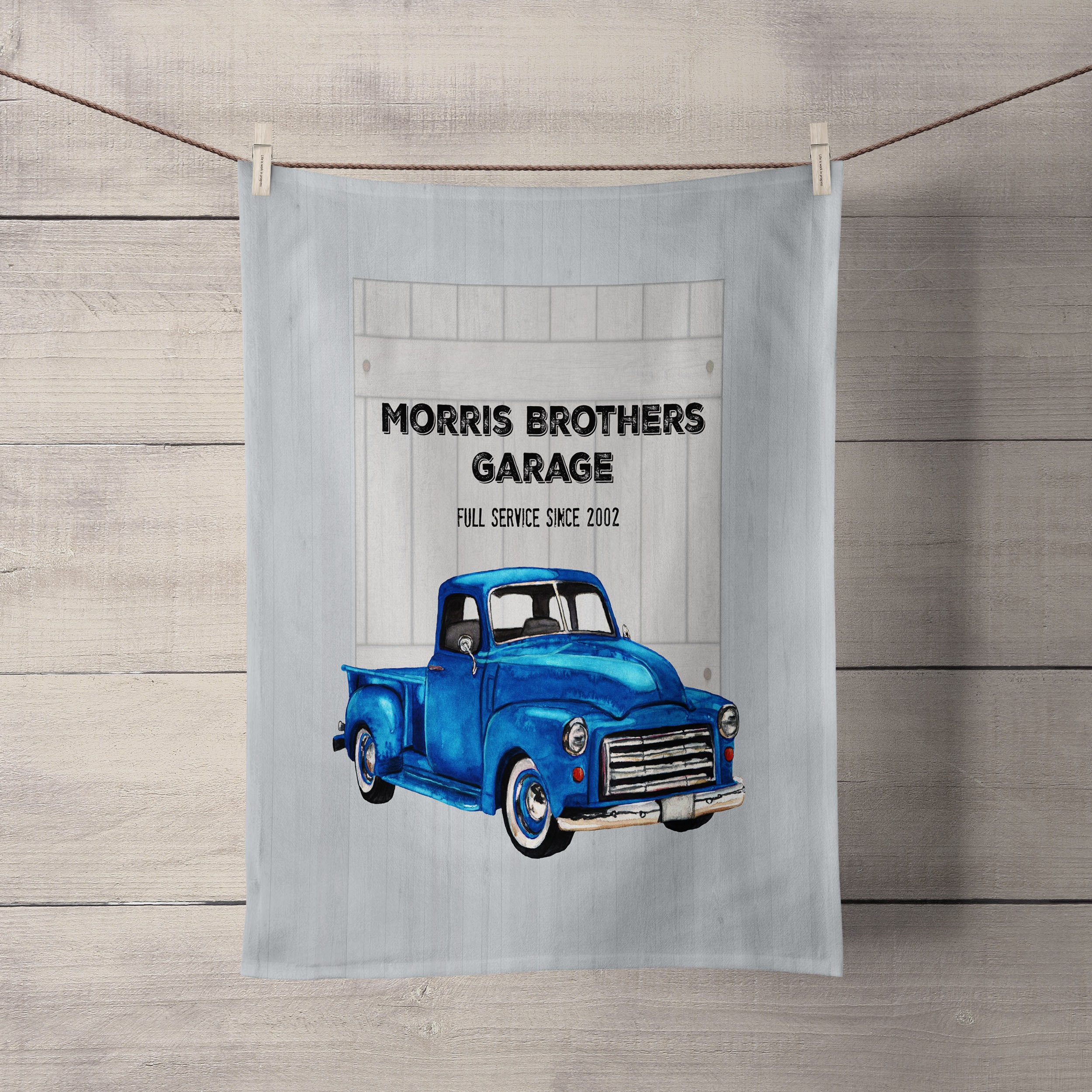 Vintage Blue Truck Personalized Shower Curtain, Garage Mechanic Bathroom Theme with Unique Shower Curtain - Image 2