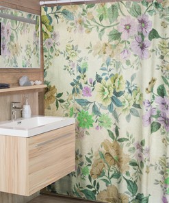 Vintage Botanical Shower Curtain, Floral Tub Backdrop, Retro Bathroom Accessory
