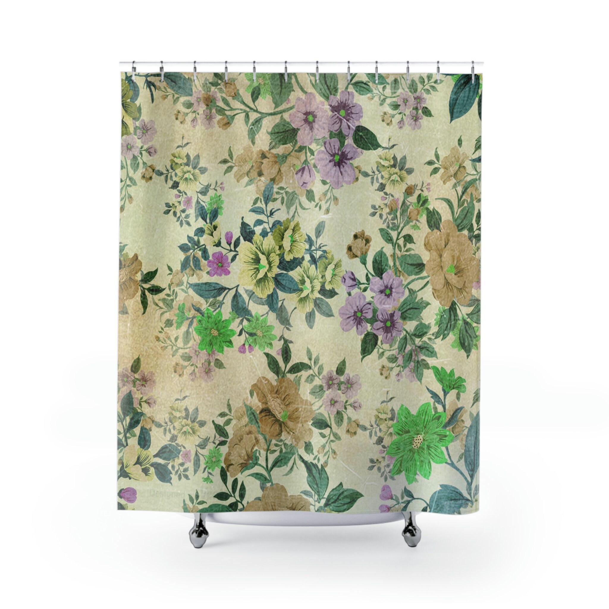 Vintage Botanical Shower Curtain, Floral Tub Backdrop, Retro Bathroom Accessory - Image 2